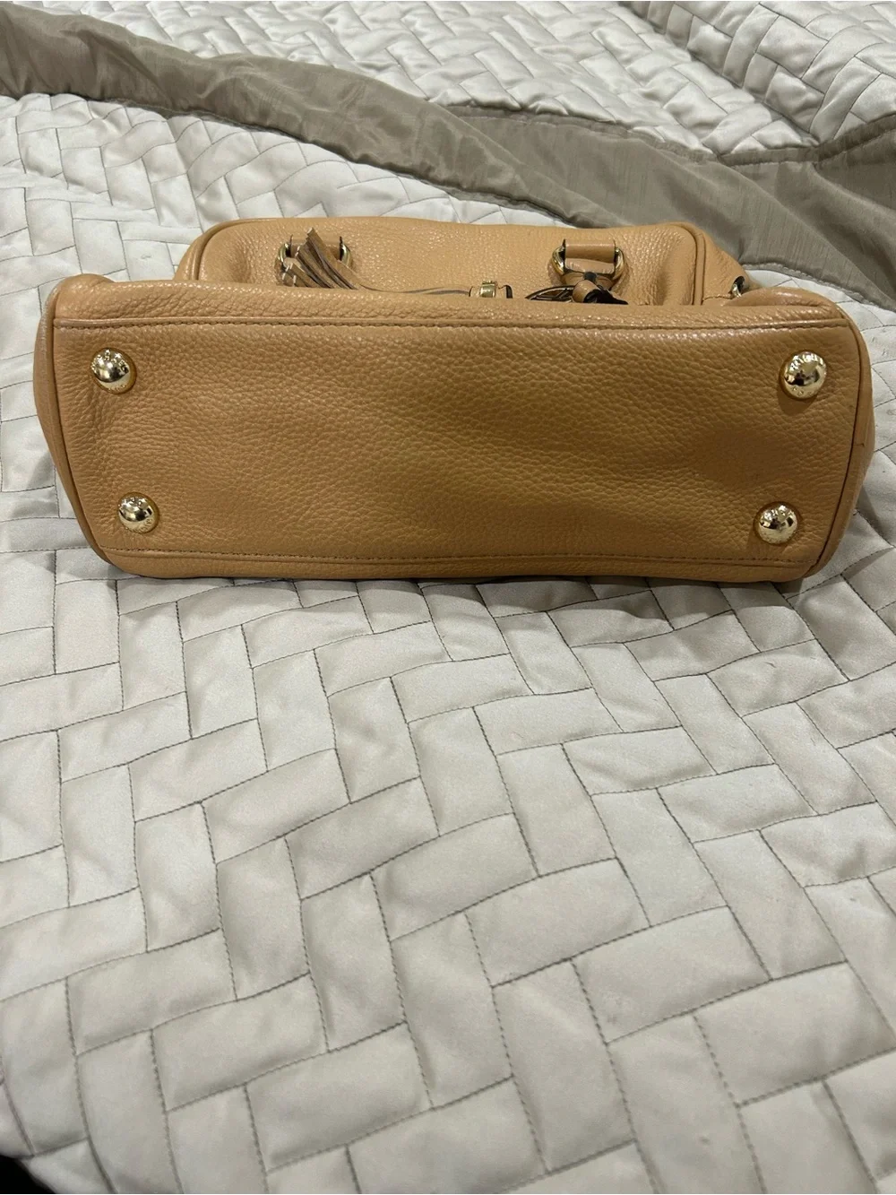 Michael Kors Tan Pebbled Leather Satchel with Gold Hardware